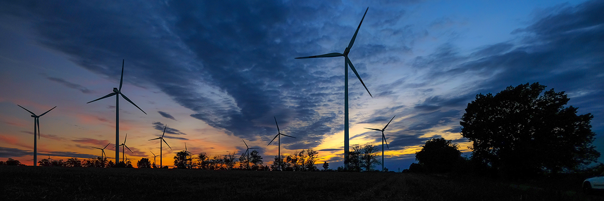 Wind farm at night