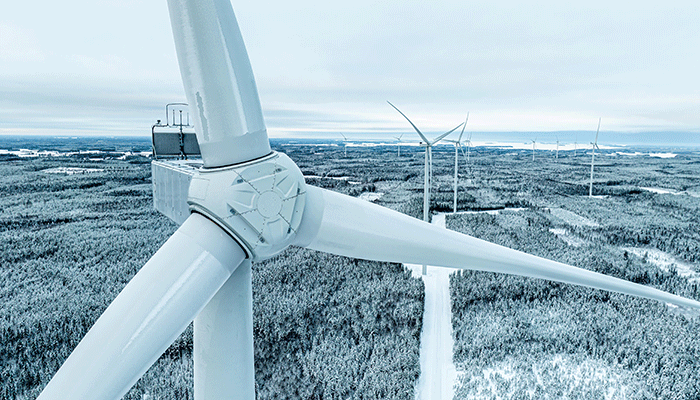 Morknasskogen wind farm in the snow