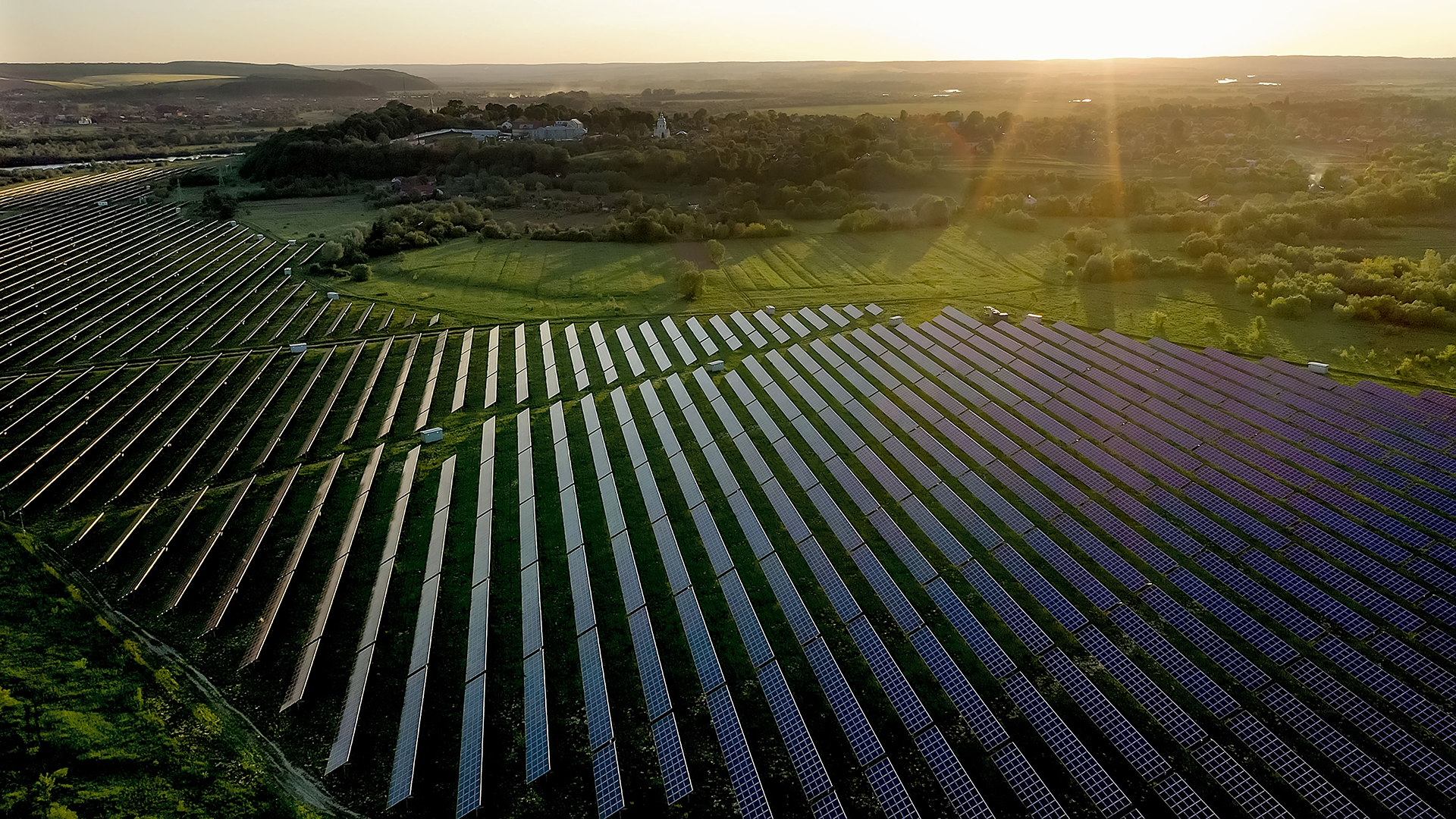 Solar farm at sunrise Solar farm at sunrise