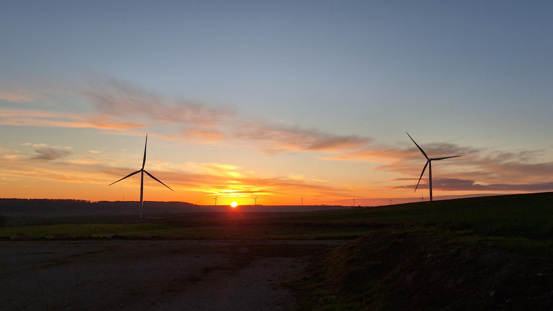 Turbines at sunset