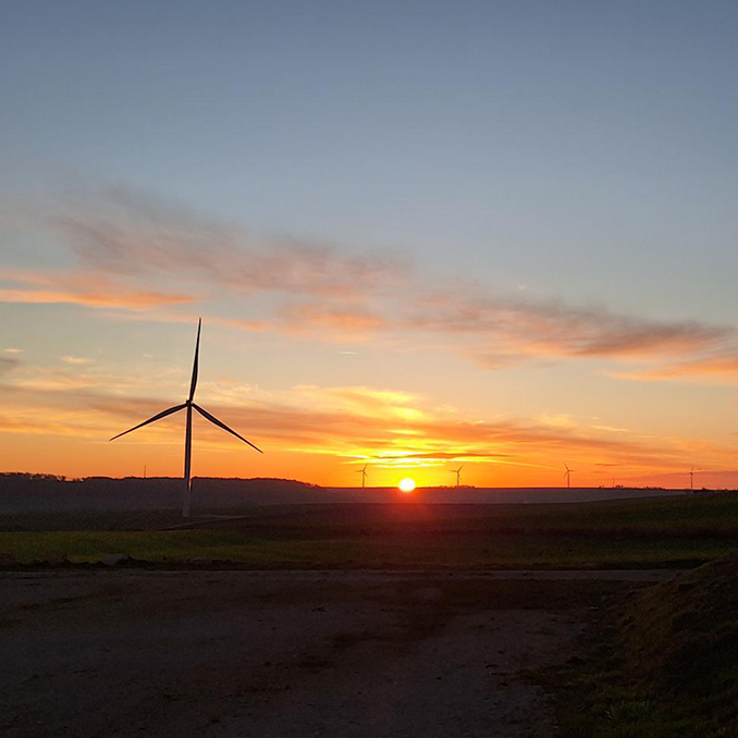 Turbines at sunset