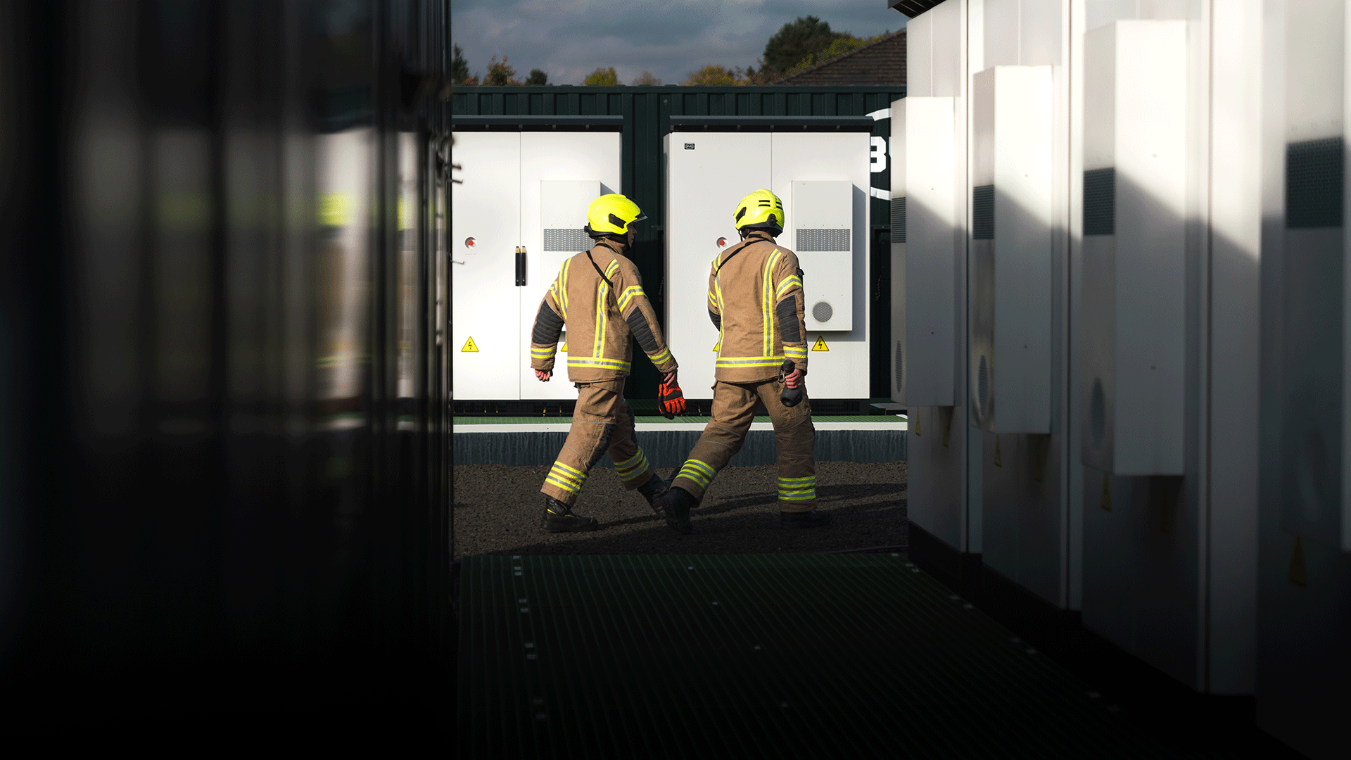 Fire crew training on a BESS site