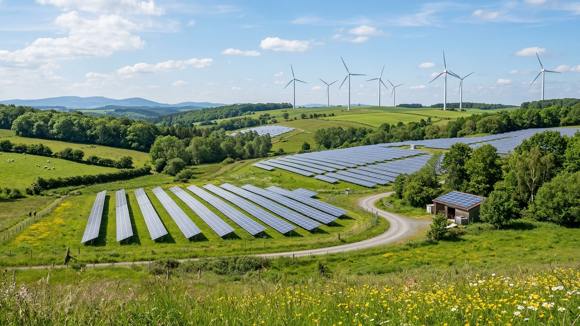 solar PV and wind turbines